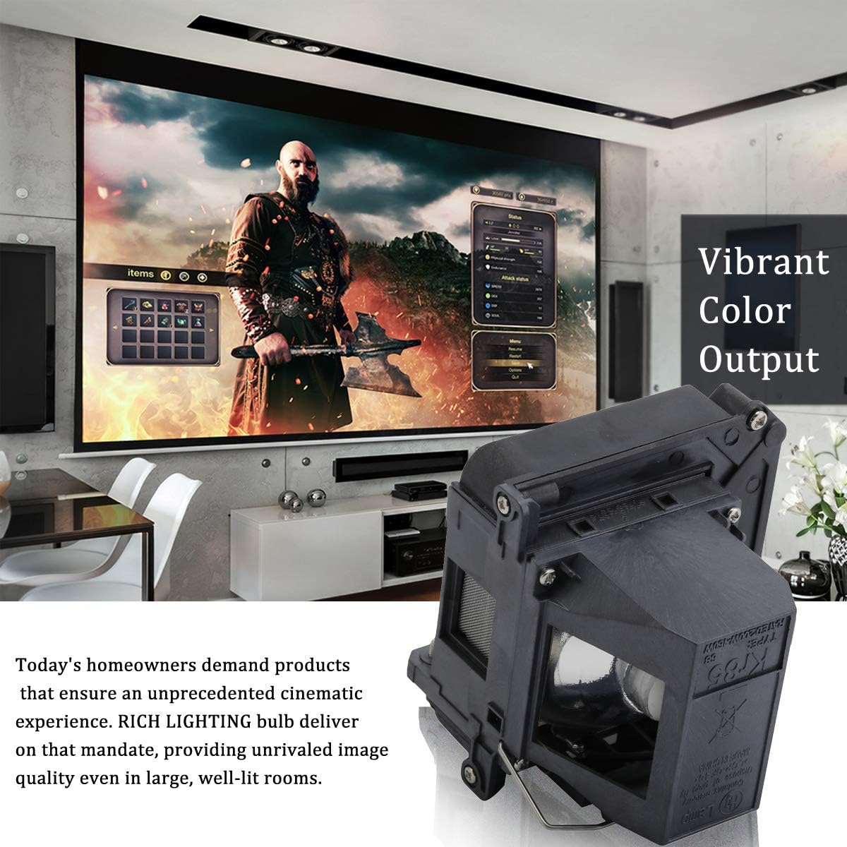 Replacement Projector Lamp Bulb for Epson ELPLP68 PowerLite 3020 Home Cinema 3010 3010E 3020E EH- TW5810C TW5900 TW5910 TW5910W TW6000 TW6000W TW6100 TW6100W TW6510C TW6515C V13H010L68