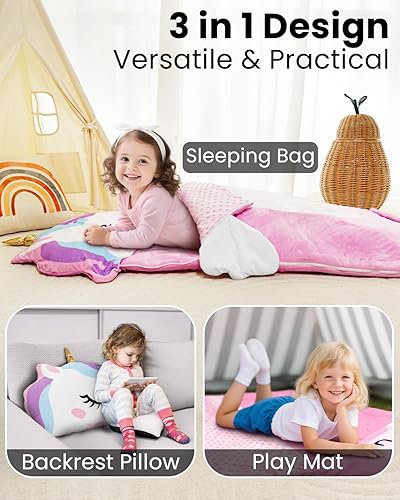 Miniatura 2 de Primlect Saco de dormir para niños con almohada, tapete para siesta más grande, saco de dormir de felpa para niños y niñas, guardería, preescolar,