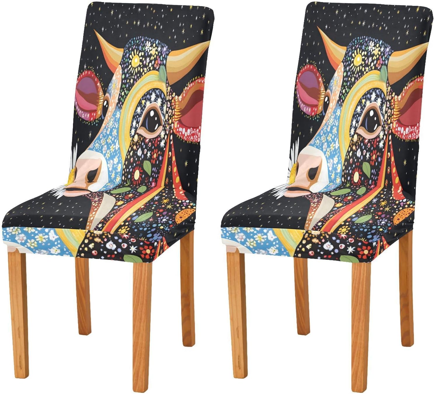 ALAZA Chair Covers for Dining Room, Beautiful Cow Daisy Stretch Chair Cover Sets Chair Protector Removable Washable for Ktichen Restaurant Hotel