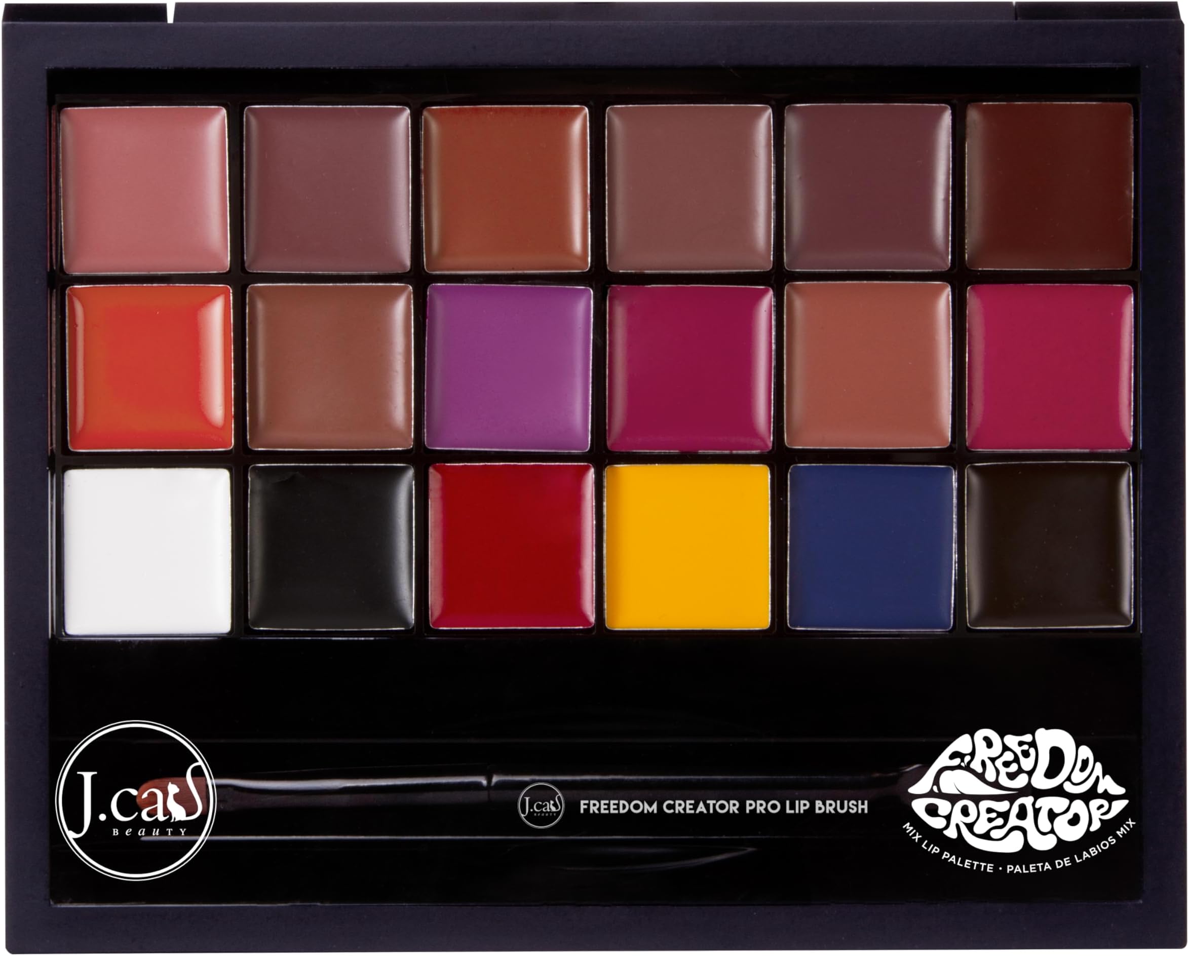 J.CAT BEAUTY Freedom Creator Lip Palette with 18 Versatile Shades for Personalized Lip Colours, Glossy Pigmented Shades for Soft and Bold Looks, Freedom First