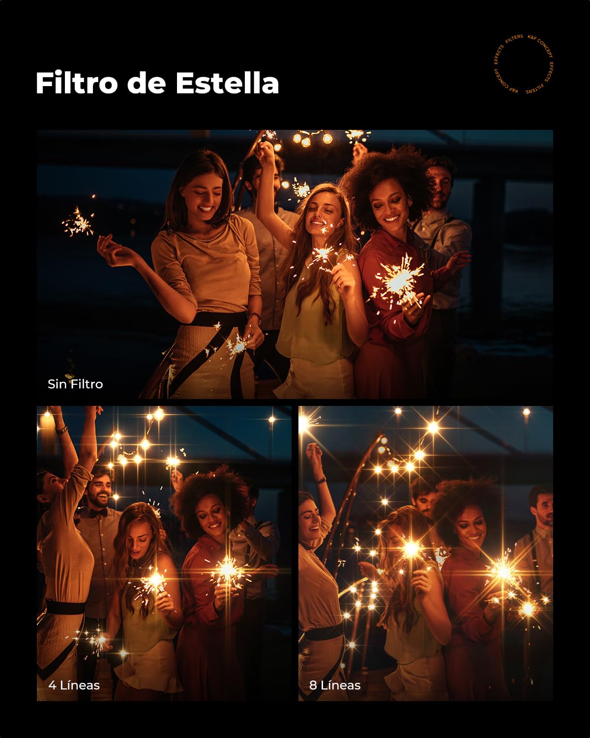 K&F CONCEPT Nano-Klear Filtro de Estrella 77mm, Filter Star 4/8 Puntos con Efecto Estrellado para Fotografía con 3Pcs Paño Limpieza Microfibra