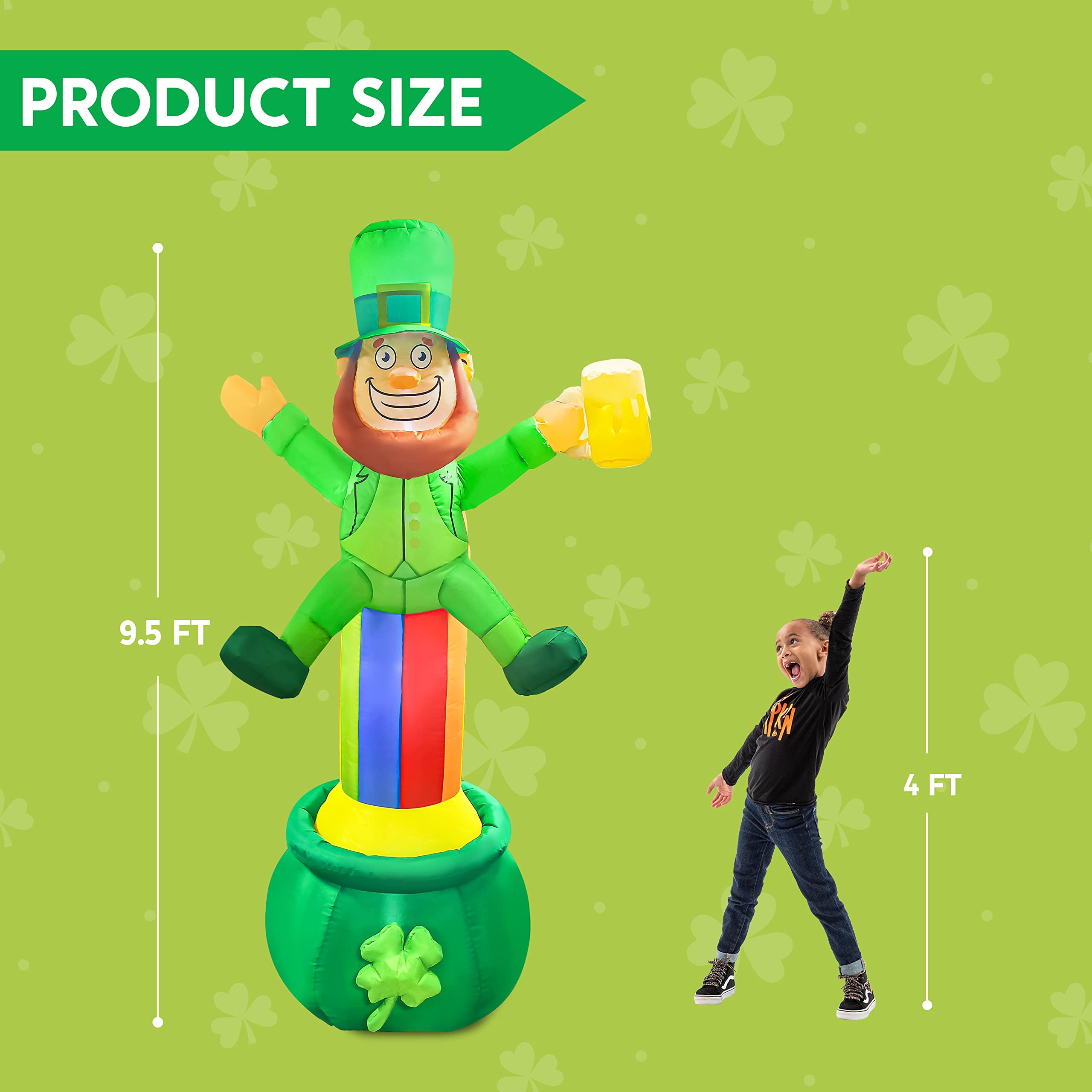 Joiedomi 7 FT St Patrick Leprechaun on Rainbow Pot of Gold Inflatable Yard Decorations with LED Light Build-in, for Indoor and Outdoor Theme Party Decoration, Yard Garden, Lawn Ornaments