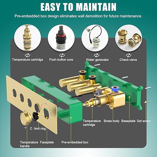 Miniatura 7 de Enga Sistema de chorros de ducha de lluvia de 16 pulgadas con grifo de ducha termostático de metal, todos los cabezales de ducha pueden trabajar