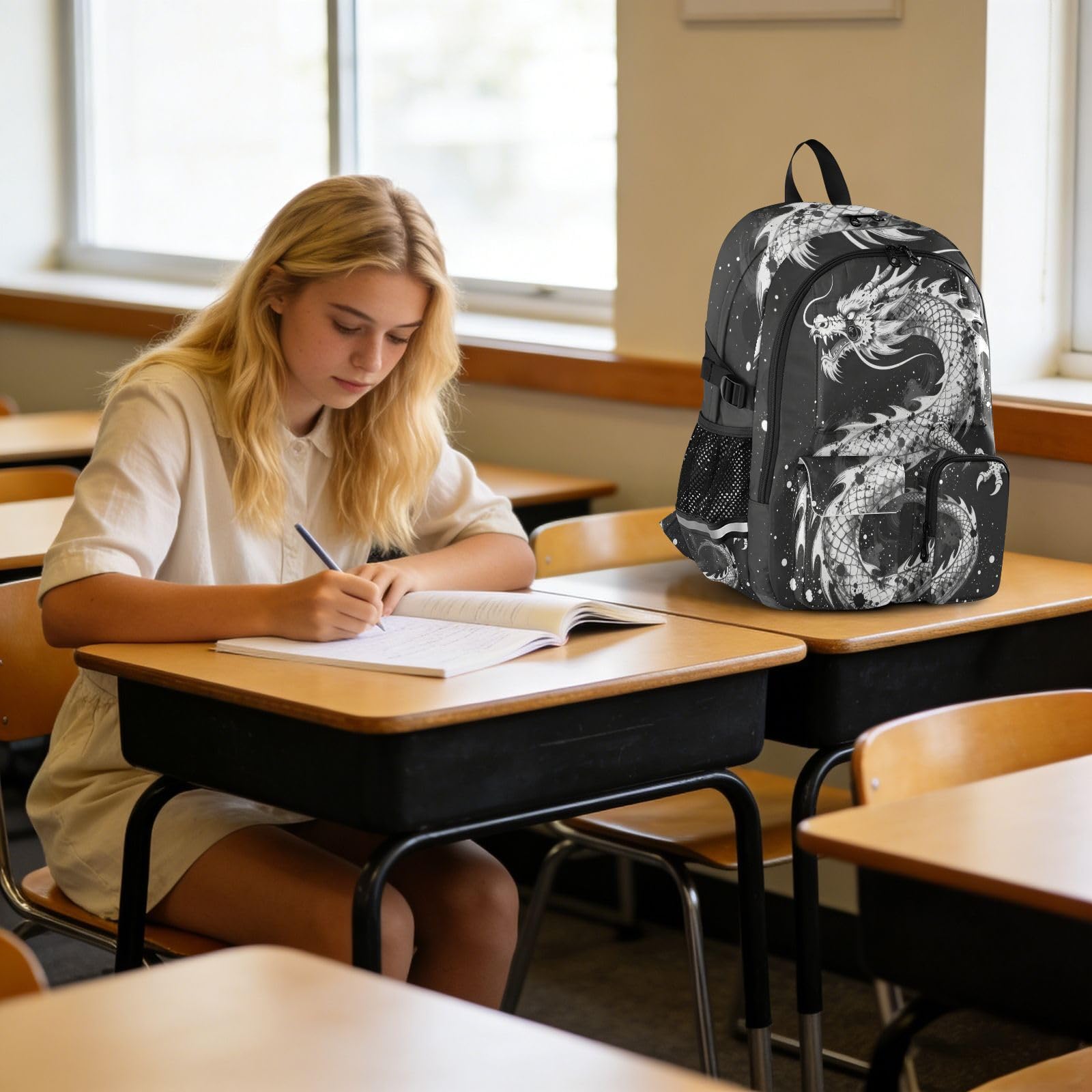 Podróżne plecaki na laptopa smok czarny fajna torba do pracy na uczelni 44.5 cm