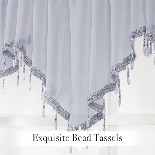 Miniatura 9 de WUBODTI Cortinas transparentes con cuentas para cocina, 3 piezas, bolsillo para barra, triangular, gótico, cenefa de ventana con borlas, cenefas