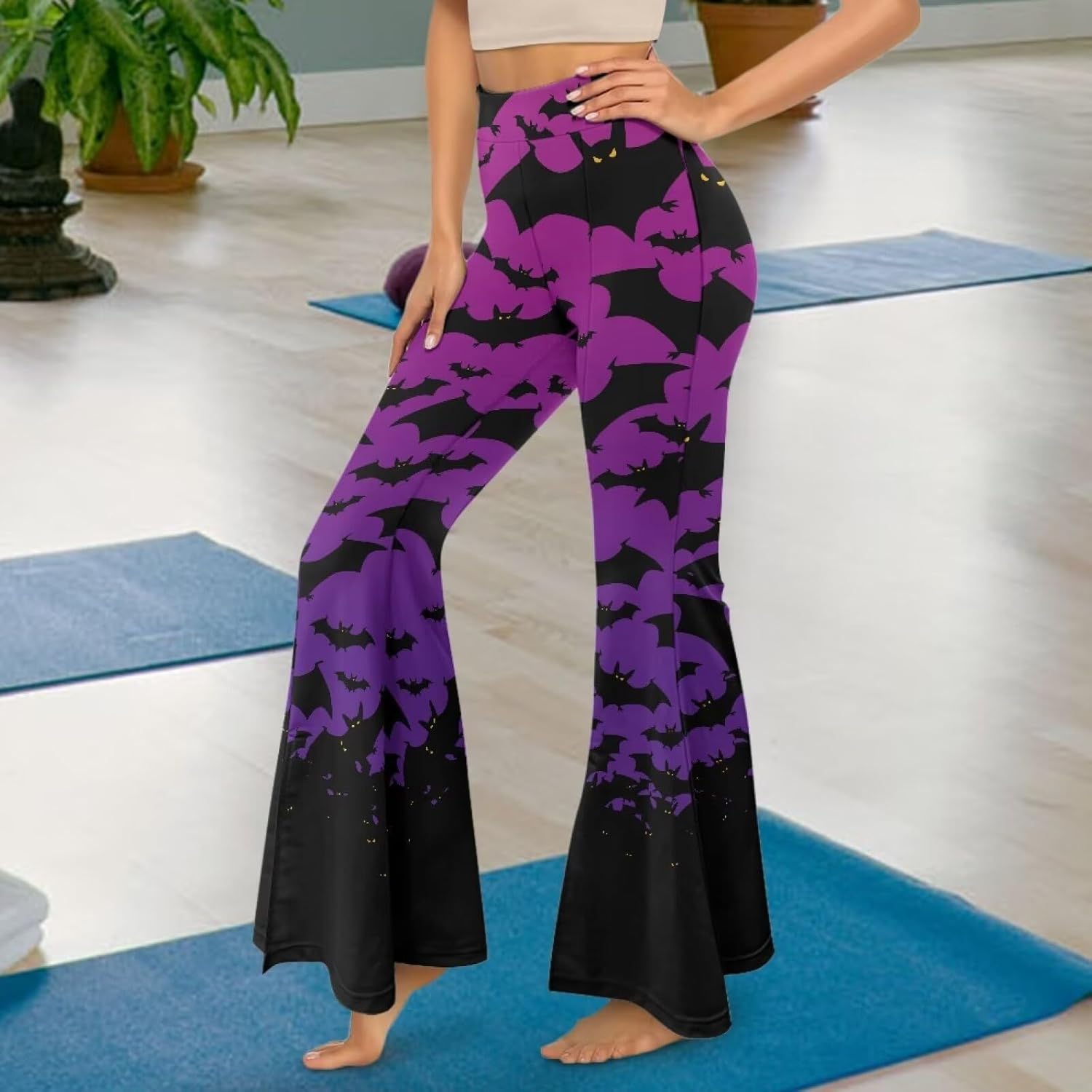 doginthehole Women's Yoga Pants with Tummy Control Slit Hem Flared Leggings High Waist Bootleg Workout Pants Size XS-2XL