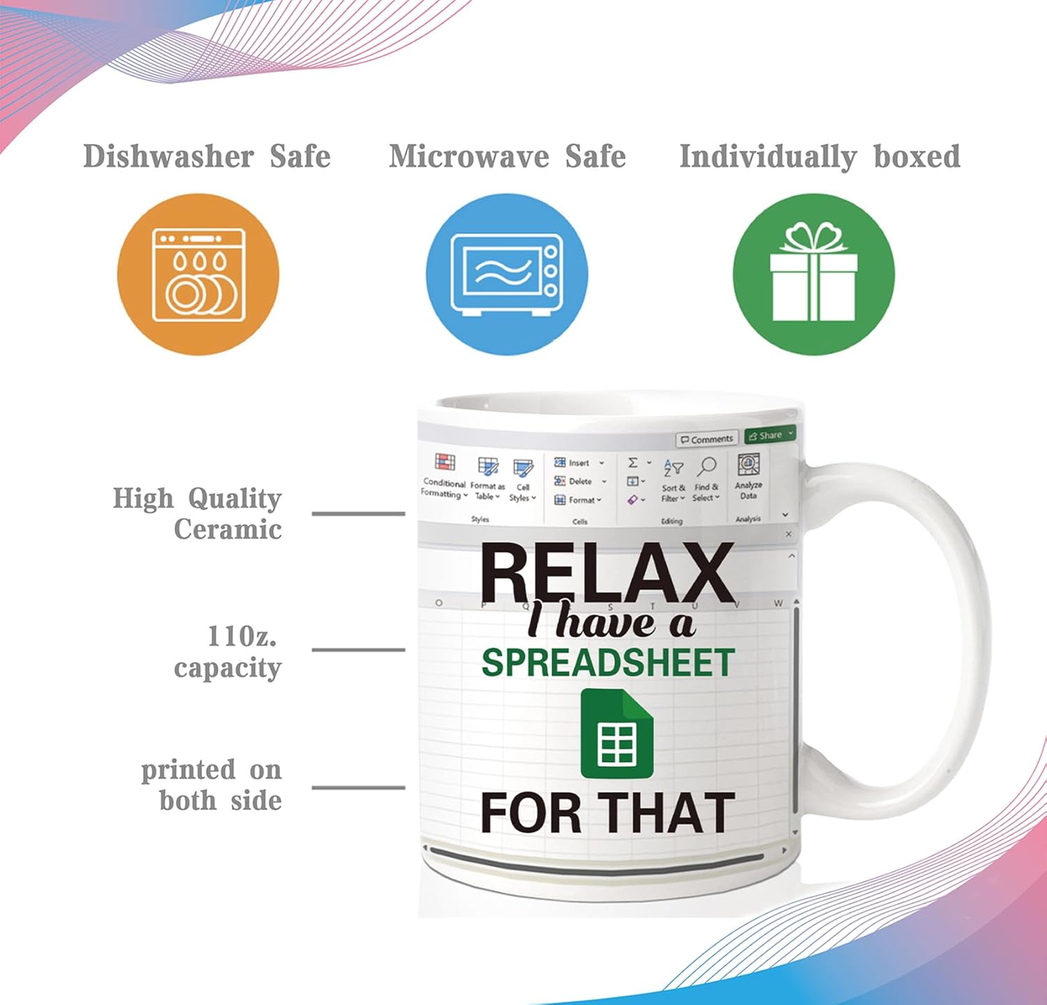 Relax, I Have A Spreadsheet for That - Novelty Spreadsheet Design Ceramic Coffee Cup for CPA & Finance Professionals - Unique Christmas Gift for Coworkers, Accounting Boss | 11 oz -80 - Image 5