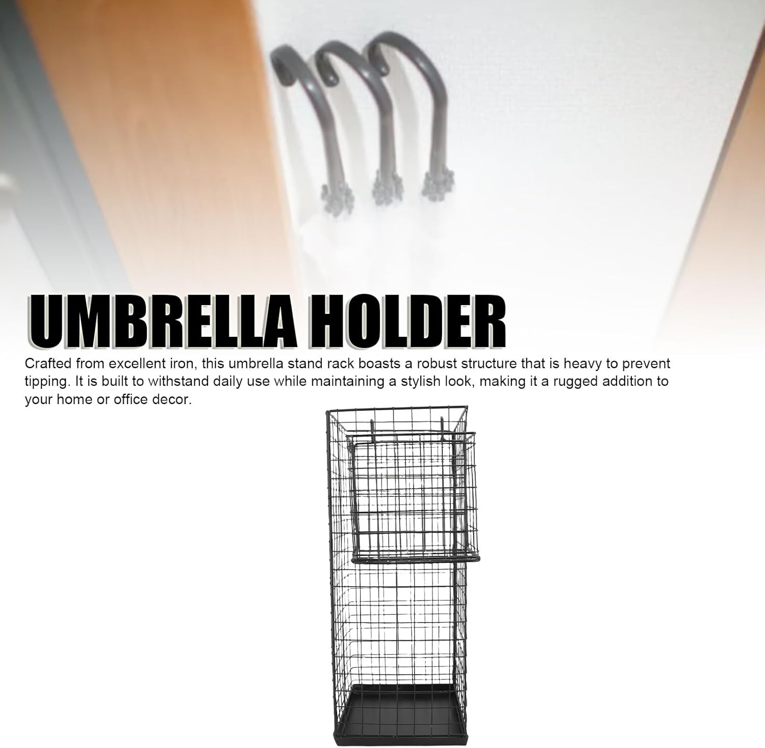 Pilipane Umbrella Holder Stand Rack Geometric Design Powder Coating Iron Umbrella Holder Bin for Entryway Indoor Sturdy Space Saving Organizer for Home Office 50x20x20cm 15x10x15cm