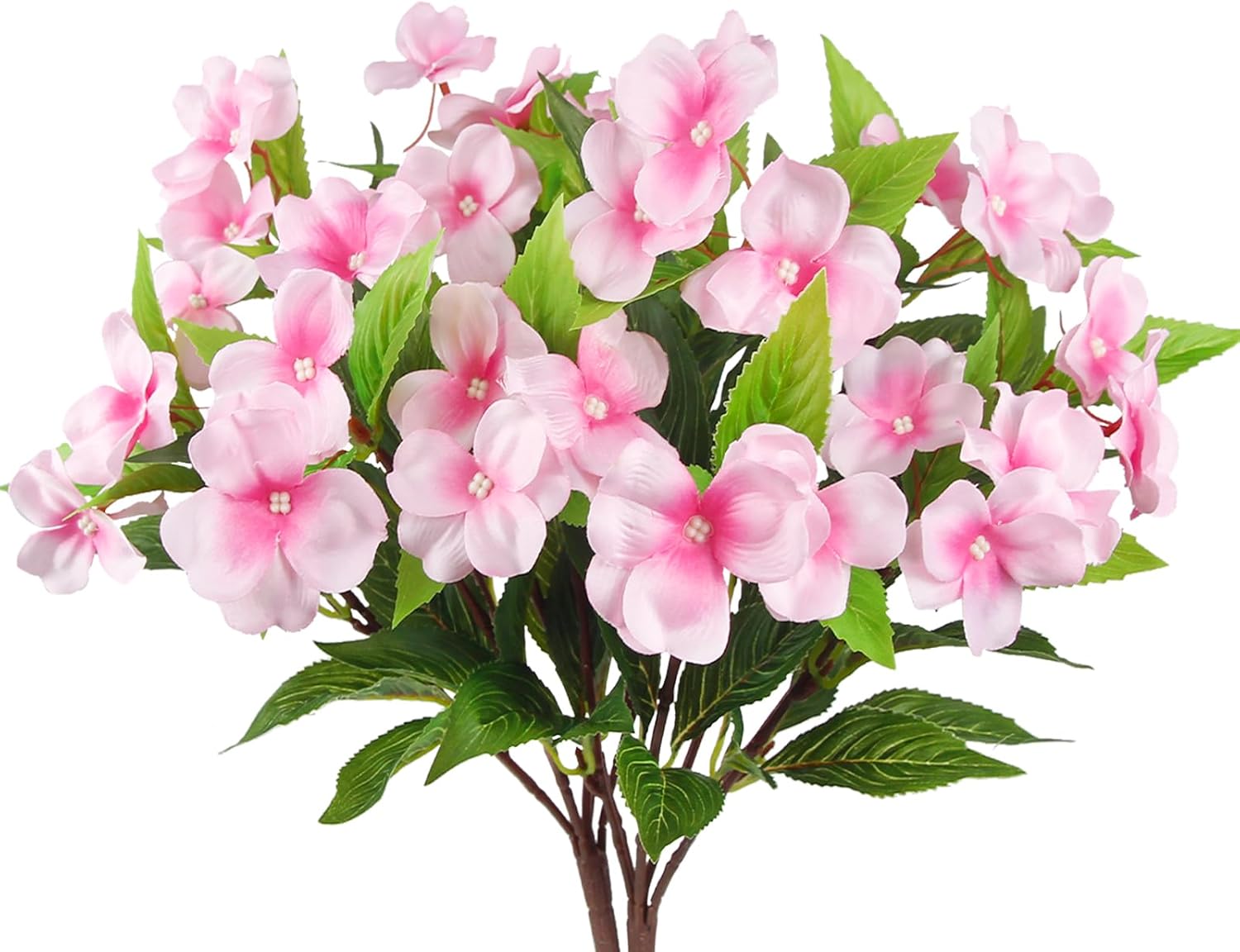 2 Pcs Artificial Flowers Outdoor Impatiens UV Resistant Fake Silk Impatiens Flowers Pink Faux Flowers Impatiens Bushes Artificial Impatiens for Outdoor Planter Pot Hanging Basket Porch Decor