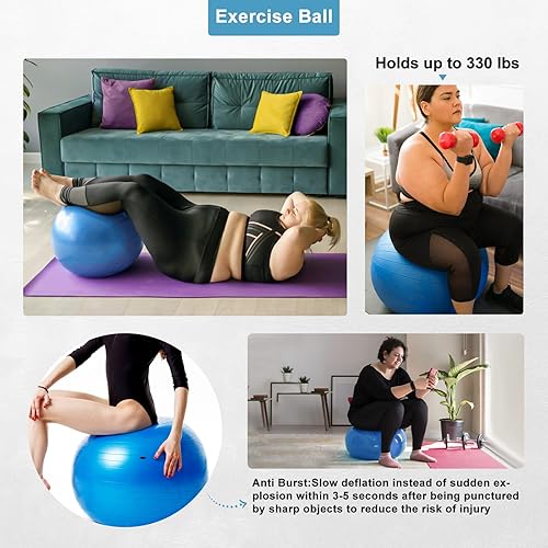 Miniatura 7 de Pelota de yoga, pelota de pilates gruesa antideslizante para embarazo, parto, entrenamiento y entrenamiento básico, pelota de fitness antiestallidos