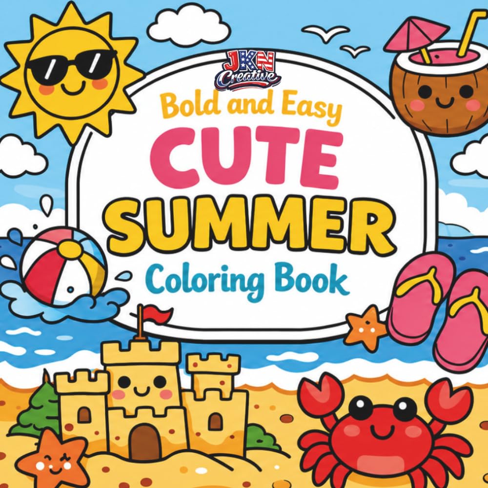 Bold and Easy Summer Coloring Book: Simple Beach, Coastal and Tropical Coloring Pages for Adults, Seniors and Beginners