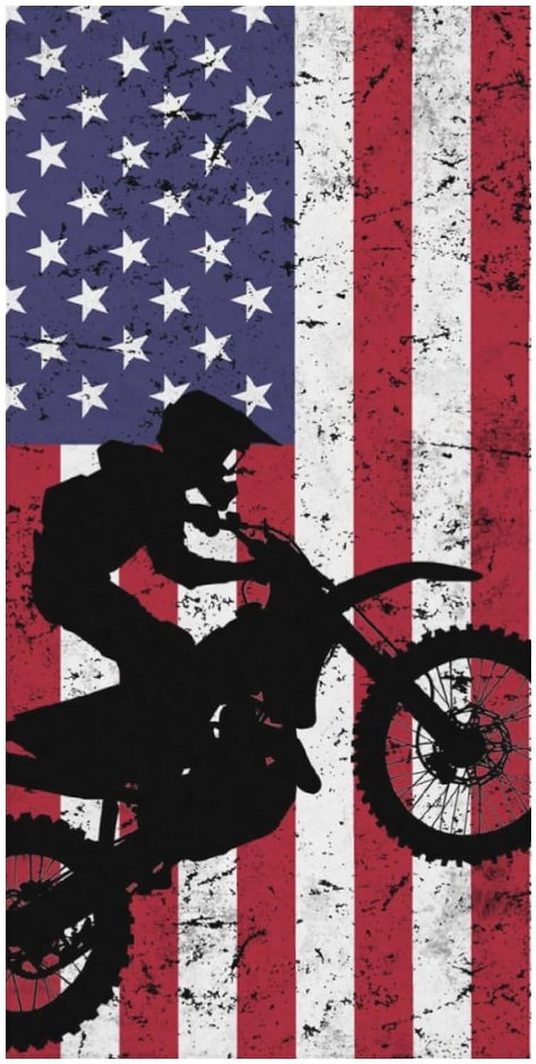 Motocross Dirt Bike American Flag Beach Blanket Bath Towels Beach Towel Quick Dry Cool Shower Pool Home 63 * 31.5 in