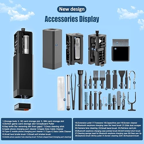 Vista 22 de Kit de limpieza de auriculares para pantalla de teléfono portátil 20 en 1, kit de limpieza de teclado, kit de limpieza de teclado con cepillo