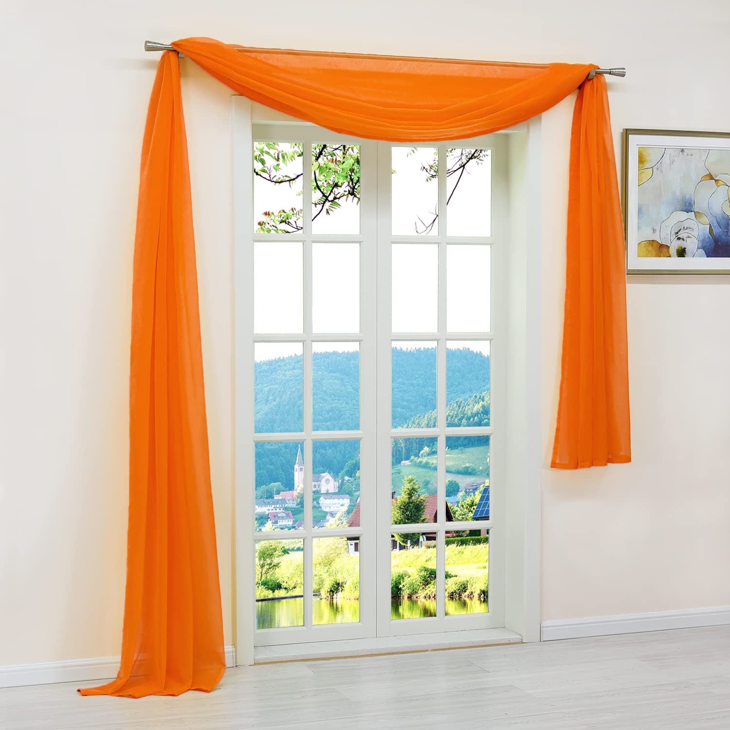 ESLIR Querbehang Gardine Freihanddeko aus transparentem Voile Deko Gardinen Schals Vorhang Einfarbige Dekoschals Uni Terrakotta HxB 145x500 cm 1 Stück