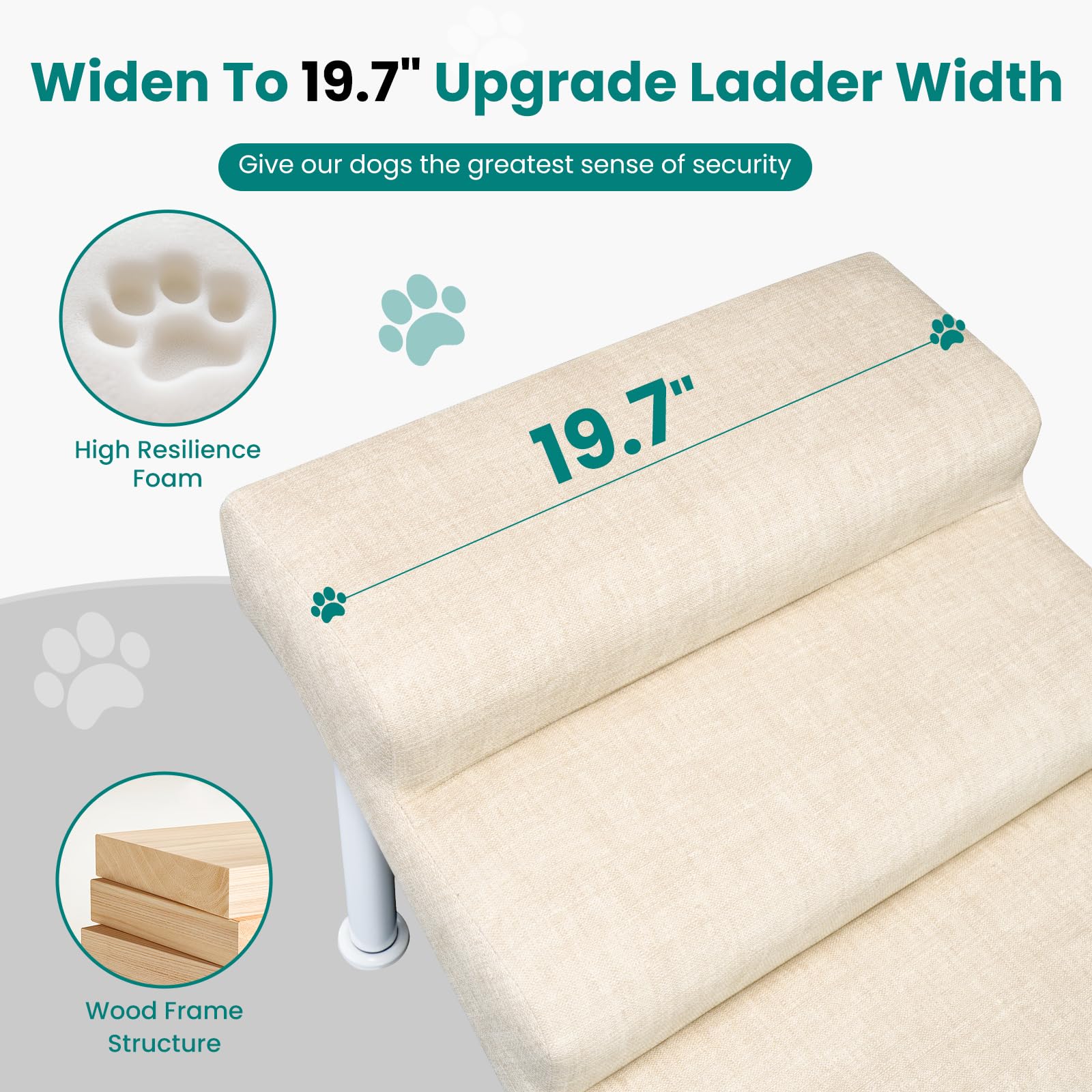 Hundetreppe rutschfeste Hunderampe Weiche Haustiertreppe Höhenverstellbar Mehrstufig wählbar Haustiertreppe für Hunde und Katzen (Beige, M, 4)