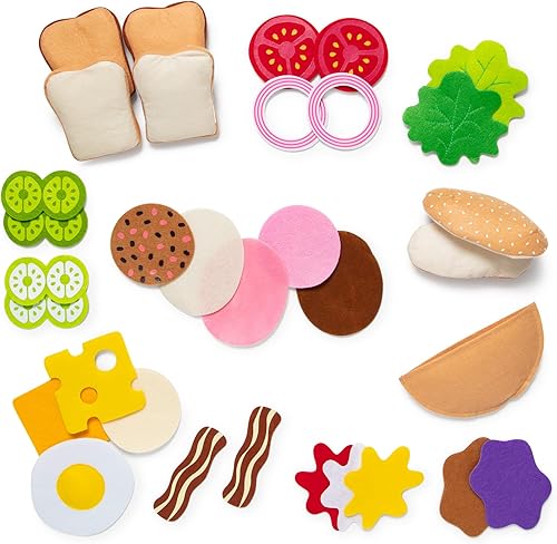 Miniatura 4 de Melissa & Doug alimentos de fieltro, set de juego para preparar sandwich, 33 piezas.