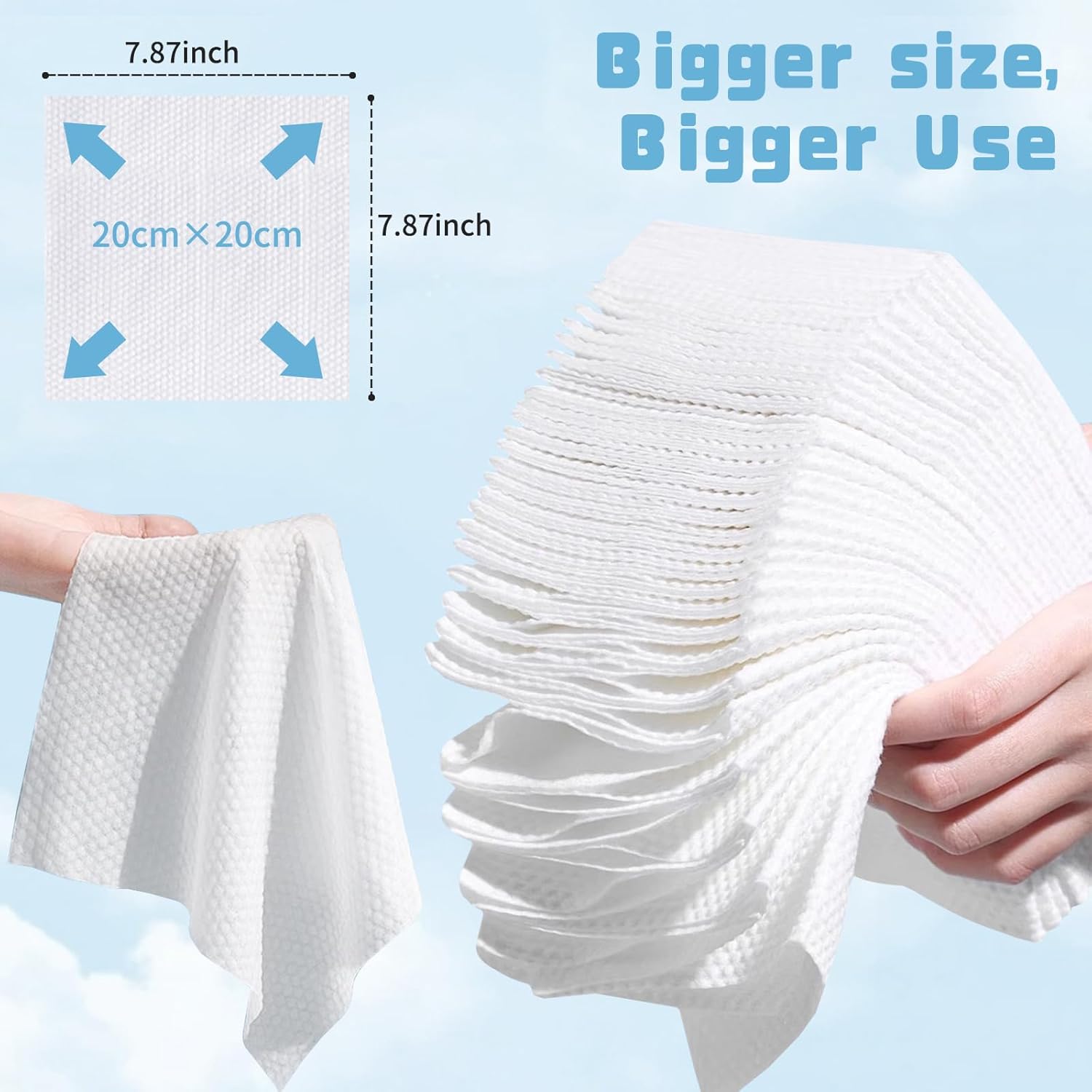 100 Count Disposable Face Towel, Biodegradable Facial Dry Wipes, Super Soft & Thick Face Cloth, Lint-Free Face Towelettes for Sensitive Skincare, Makeup Remover Dry Wipes, Facial Cleansing (4 Pack) - Image 6