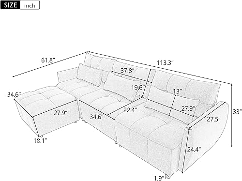 Miniatura 10 de Sofá moderno de 109.84 pulgadas, sofá de 3 plazas para sala de estar, sofá de tela Boucle, juego de muebles tapizados, sofás modulares color crema,