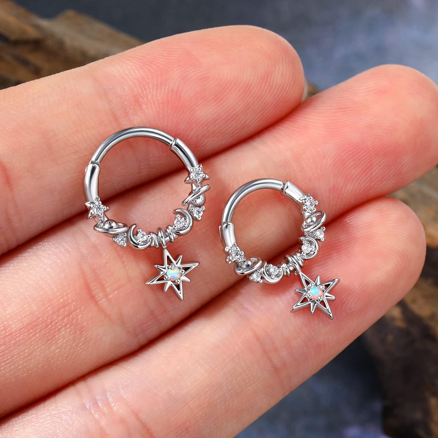 CM Crareesi Mania Dangle Septum Piercing Jewelry Star Septum Ring 316L Surgical Steel Daith Piercing Jewelry 16G Cute Helix Earrings for Women Dangle Nose Ring - Image 5