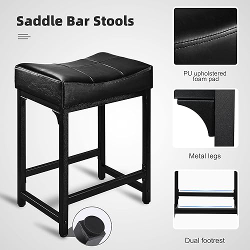 Miniatura 6 de FLYZC Juego de taburetes de bar con altura de mostrador de 2, 24 pulgadas para mostrador de cocina con taburetes de bar de piel sintética y marco de