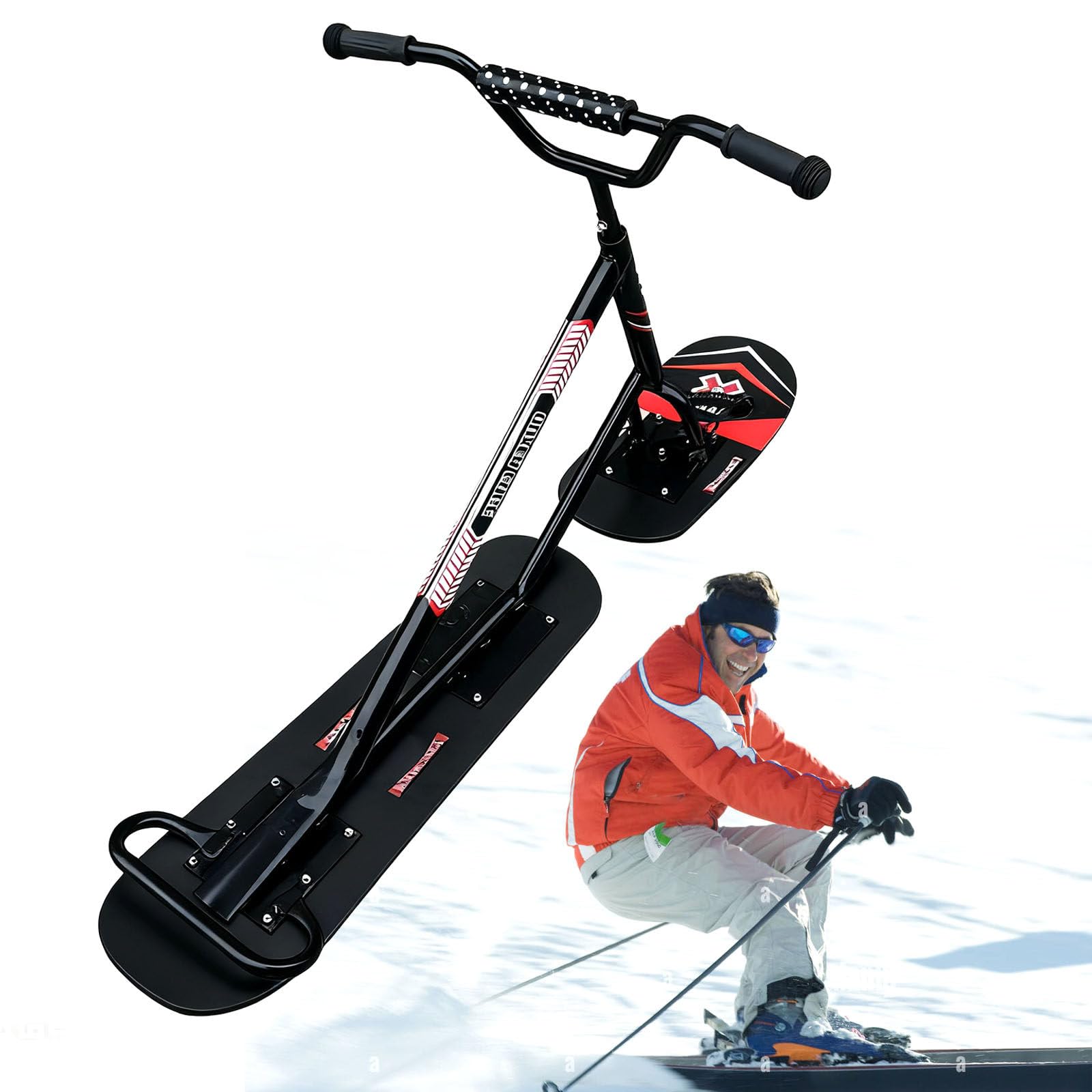 Snow Scooter Adulte - Plateau pivotant 360° & Double Base | Poignée antidérapante & Cadre Aluminium | Planche Tout-Terrain pour Loisirs familiaux, Luge et Exploration hivernale Black