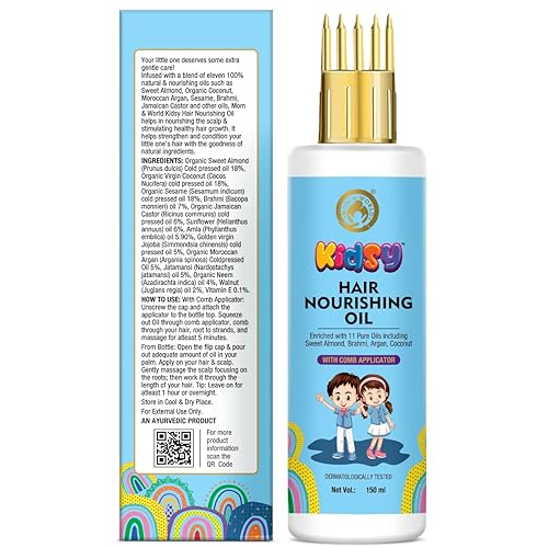 Miniatura 5 de Mom & World Kidsy - Aceite nutritivo para el cabello con aplicador de peine para niños, probado dermatológicamente, enriquecido con 11 aceites