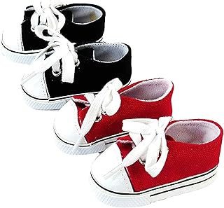 American Fashion World Red and Black Sneakers for 18-Inch Dolls | 2 Pack | Premium Quality & Trendy Design | Dolls Shoes | Shoe Fashion for Dolls for Popular Brands