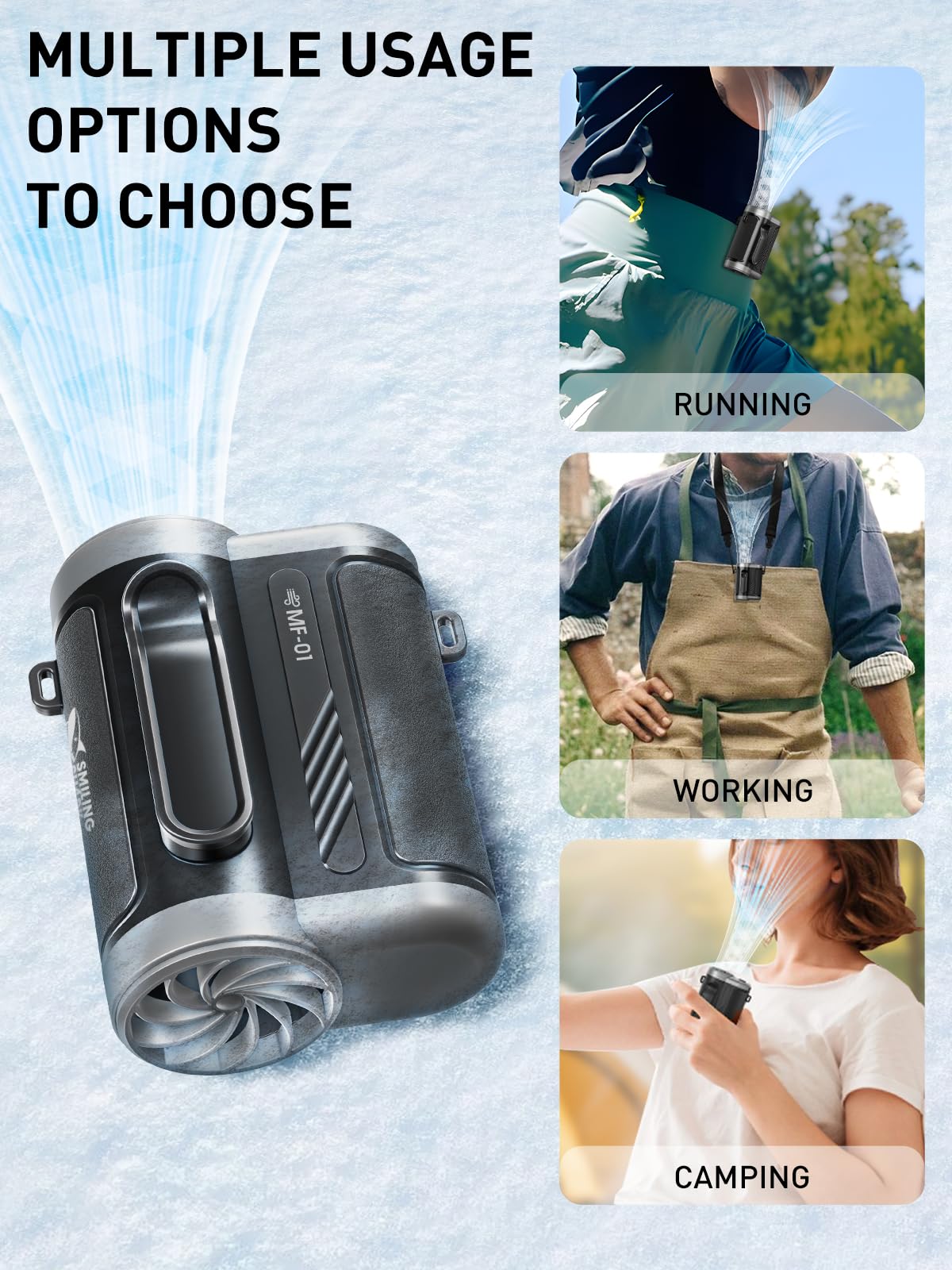 Smiling Shark Taillen Ventilator - Tragbarer Clip-Ventilator Mit Type-C Ladeanschluss