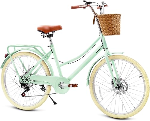 Bicicleta para niños, bicicleta de crucero retro para niñas, 20, 24 pulgadas, 7 velocidades, bicicletas para niños de 6 a 14 años con cesta de