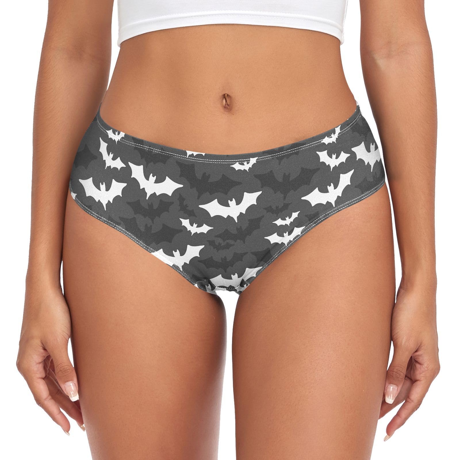 JHKKU Underwear for Women's Panties Soft Breathable Hipster Bikini Briefs, Halloween Bats, M