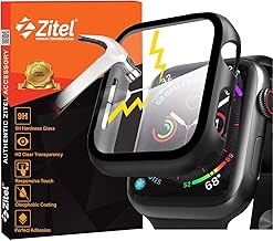 Zitel Case Bumper Cover with Built-in 9H Tempered Glass Screen Protector Compatible with Apple Watch 44mm Series 6, SE Series, 5 Series, 4 Series Edge-to-Edge 360 Degree Smart Defense - Matte Black