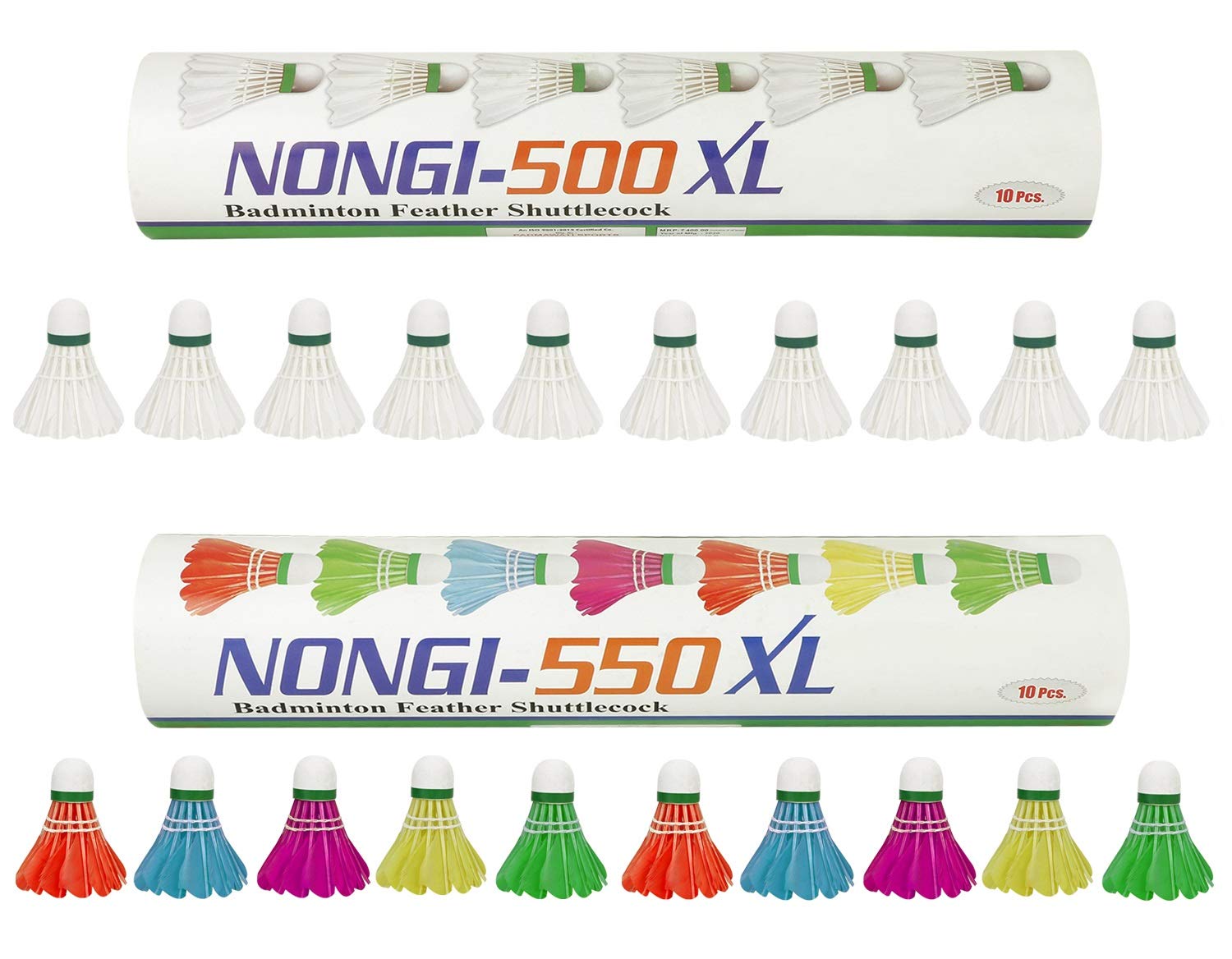 Nongi Combo Pack of 20 Shuttlecocks 500XL(10 White Feather), 550xl(10 Multicolor Feather) for Outdoor Indoor Sports (B08FBGHVMQ) Amazon Price History, Amazon Price Tracker