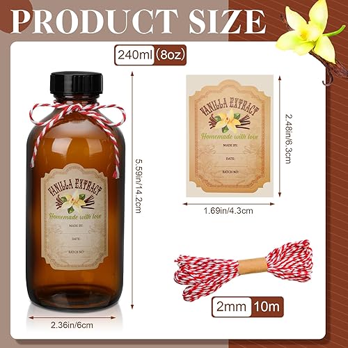 Miniatura 2 de Uiifan Paquete de 12 botellas de vidrio ámbar de 8 onzas, botellas redondas Boston con tapas, botellas de extracto de vainilla marrón y 12