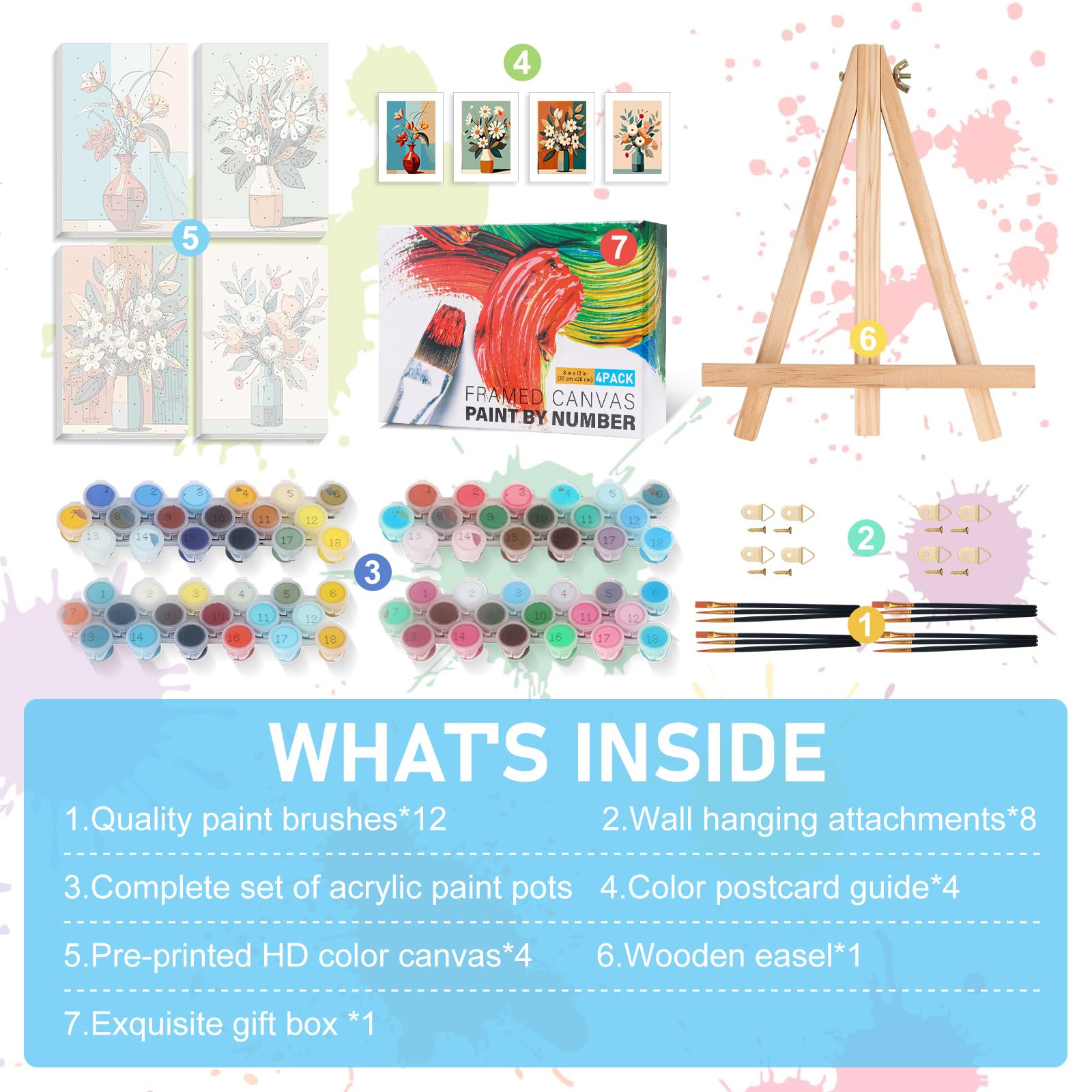Paint by Numbers Kits for Adults - 4 Pack with Frame -6