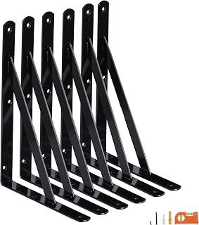 6-Pack 8 Inch Heavy Duty Shelf Brackets, Large Wall Bracket for Floating Shelves, 90 Degree Triangle Large L Bracket, Black Powder-Coated Steel