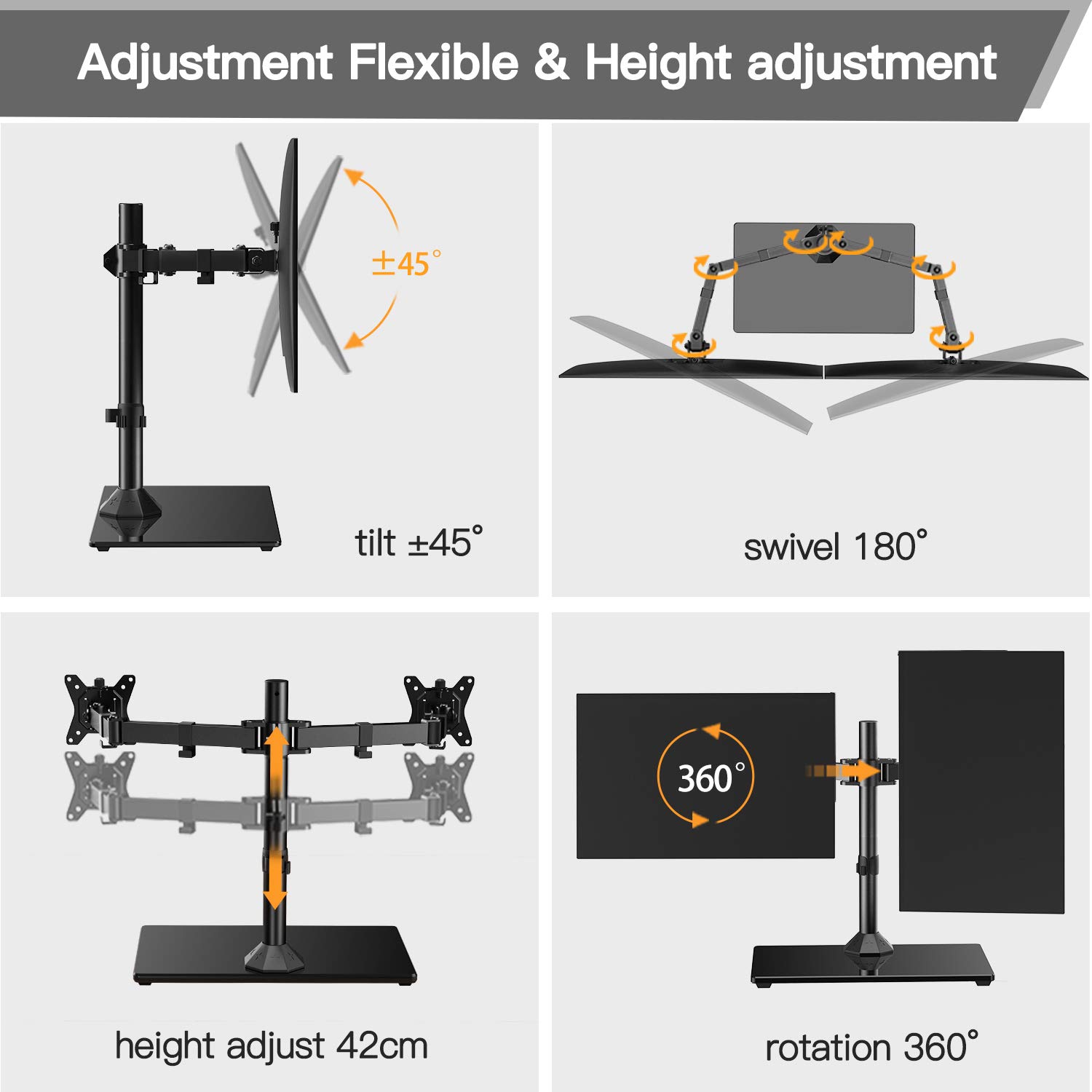 ErGear Dual Monitor Stand for 13" 32" Screen Freestanding Base Dual