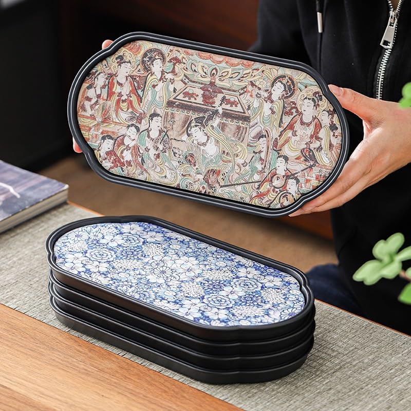 Bandeja para Servir Estilo Chino, Bandeja Rectangular de Burbujas secas, Ligera, de Lujo, para café, Joyas, Tazas de Agua, Bandeja artística para té, bandejas para Comer en el Regazo (D)