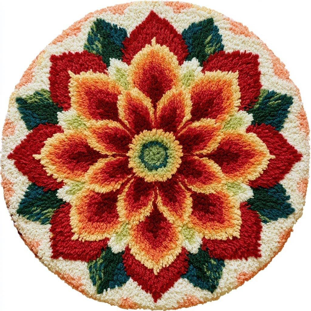 AMBATTERY Round Shape Latch Hook Kits Rug,Flowers