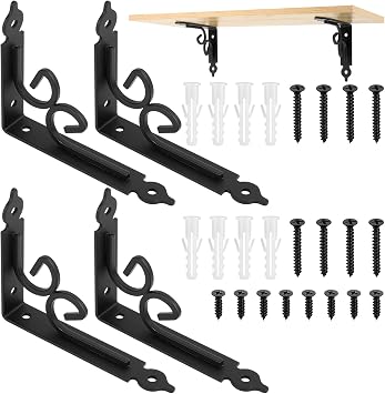 4 Pcs Heavy Duty Shelf Brackets, Black, 4.52x5.9 Inch