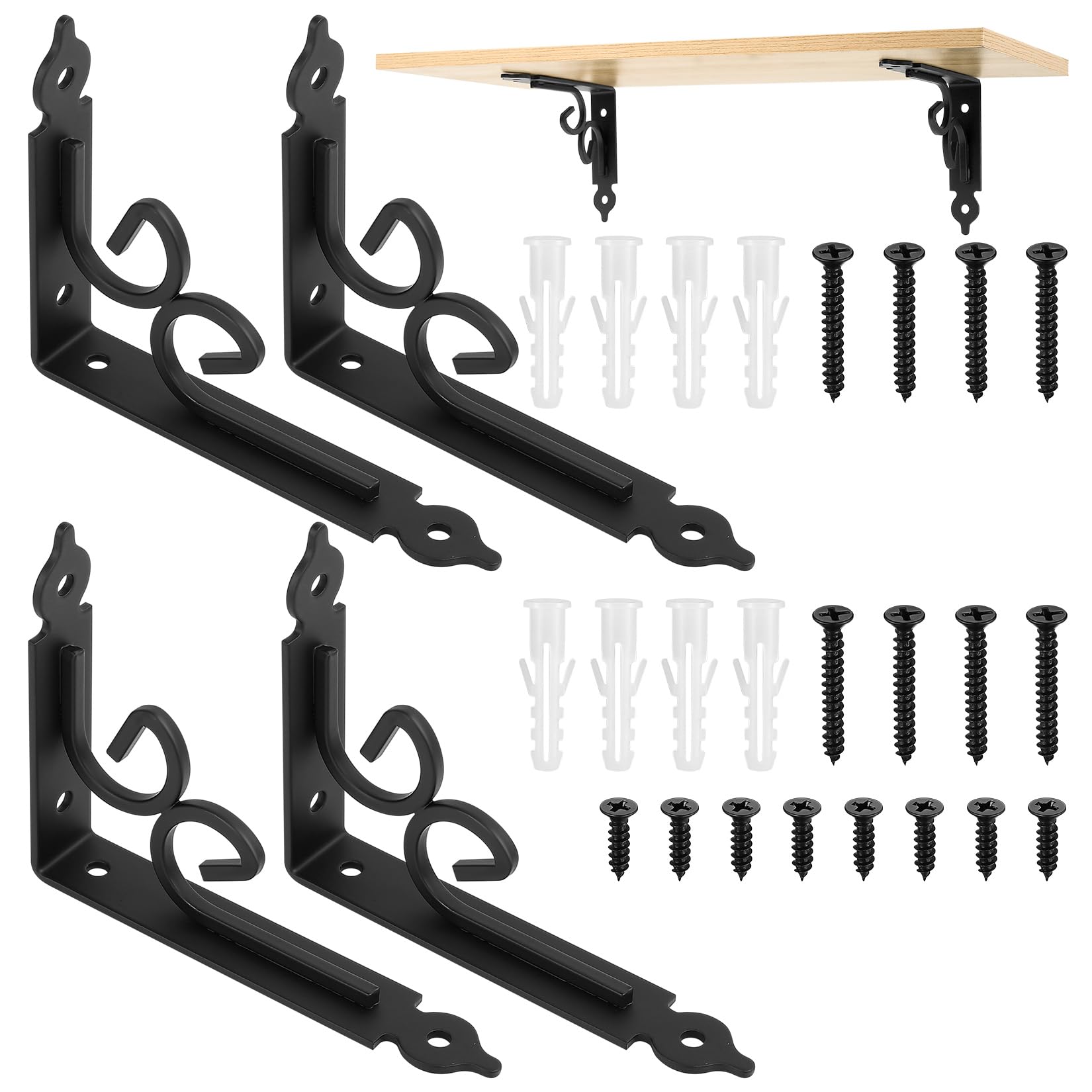 4 Pcs Escuadras para Estanterias, Soportes para Estantes de Pared Rústico, Soporte Estanteria Pared, Soporte de Estantería Triangular Negro, Soporte Baldas Pared Metalicas, 115x150mm