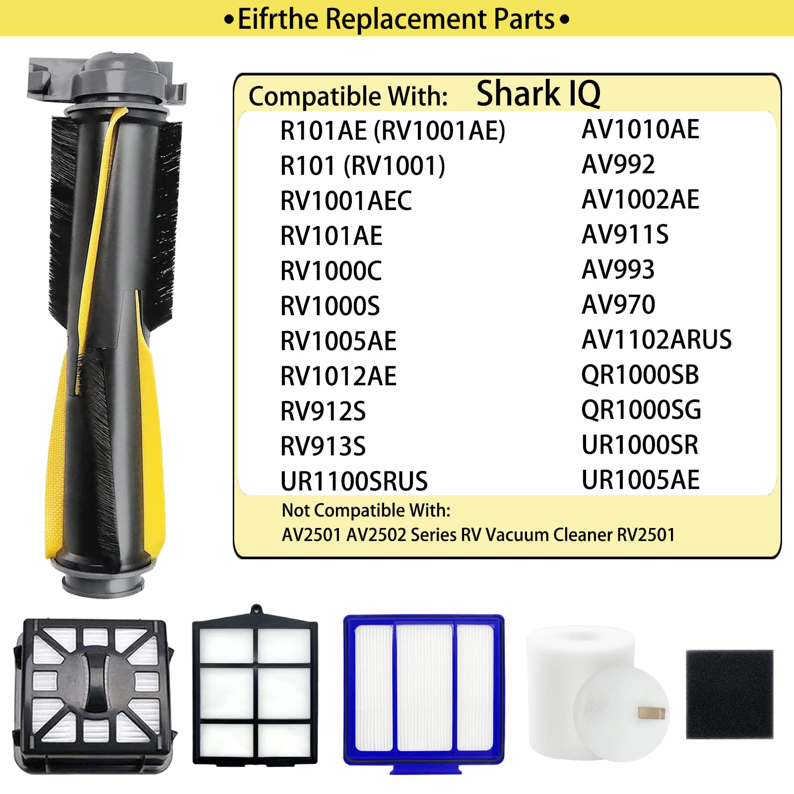 Replacement Parts for Shark IQ RV1001AE, Shark AV911S EZ, AV1010AE RV1000 RV1001 AV970 AV993 AV1002AE UR1000SR UR1005AE Robot Vacuum Cleaner Accessories Kit,Main Brush,Filters,Side Brushes,Pre Filter