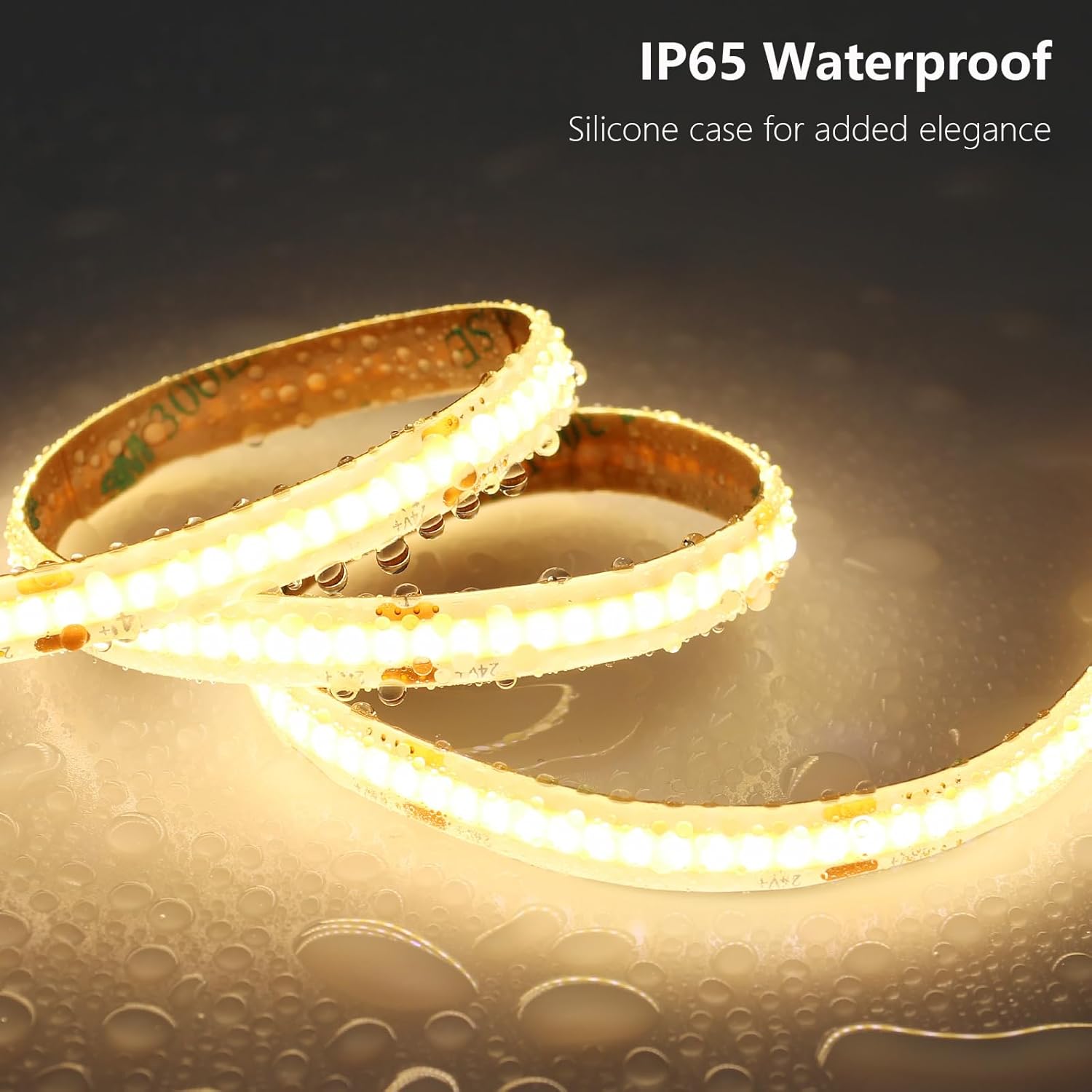 24V COB LED Strip Light Outdoor Waterproof 65.6ft (2 Rolls of 32.8ft), 3000K Warm White 11W/M 312LEDs/M CRI 93 LED Tape Light with Power Supply for Bedroom Courtyard Living Room Ceiling - Image 2