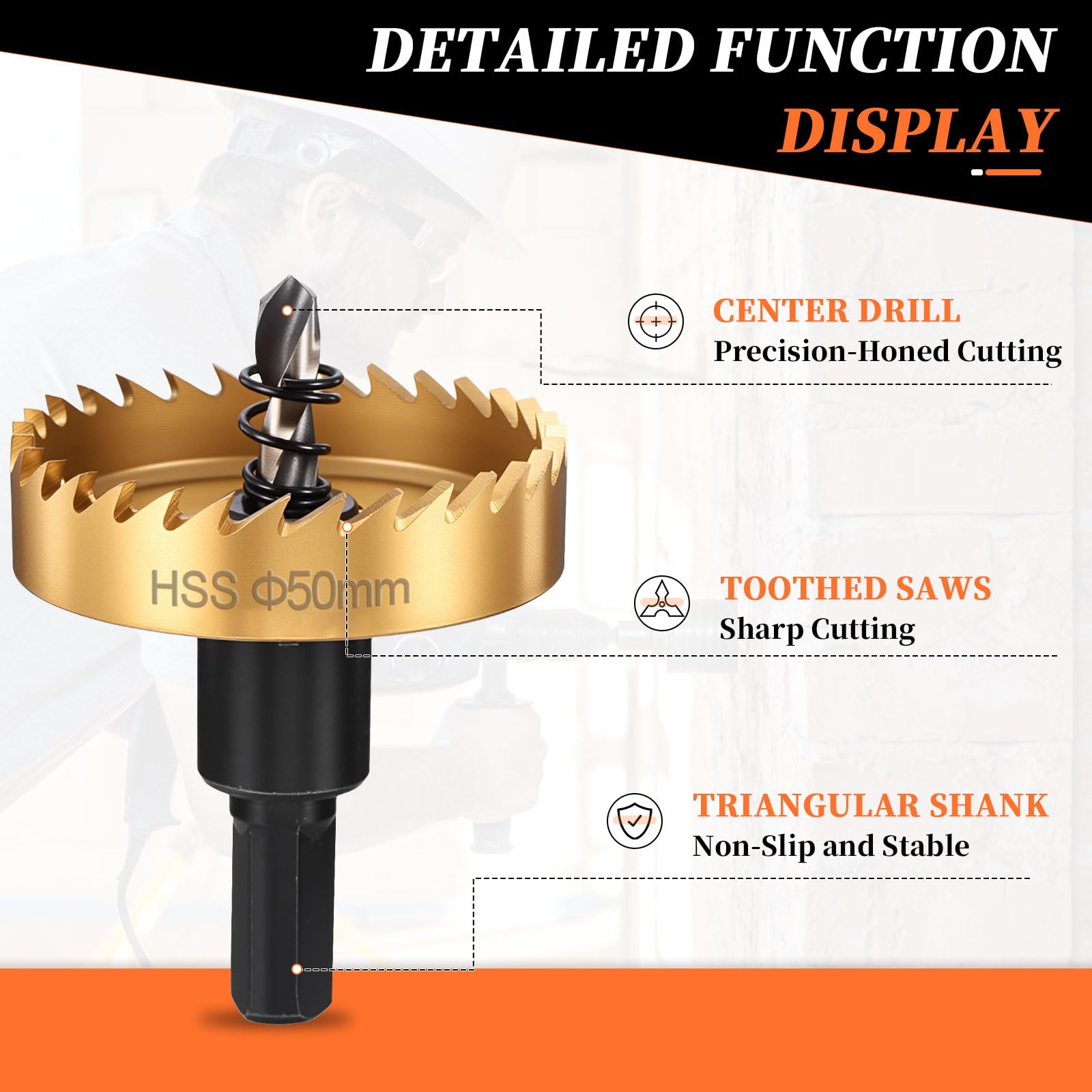METALLIXITY Hole Saw 50mm (1-31/32"), 4241 High Speed Steel Hole Cutter with Center Drill Bit - Image 3
