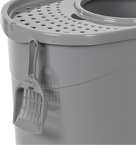 Miniatura 5 de Yaxa Basics Caja de arena grande para gatos con lados altos, entrada superior, incluye cuchara, 20.5 x 14.75 x 14.38 pulgadas, gris