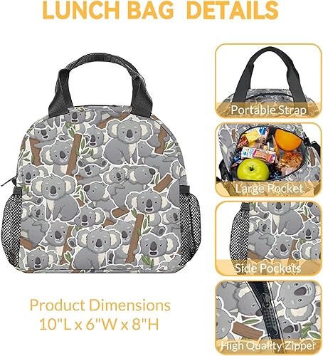 Miniatura 3 de Koala - Lonchera para niños, pequeñas bolsas de almuerzo aisladas, bonita lonchera reutilizable para mujeres, bolsas de almuerzo congelables grises