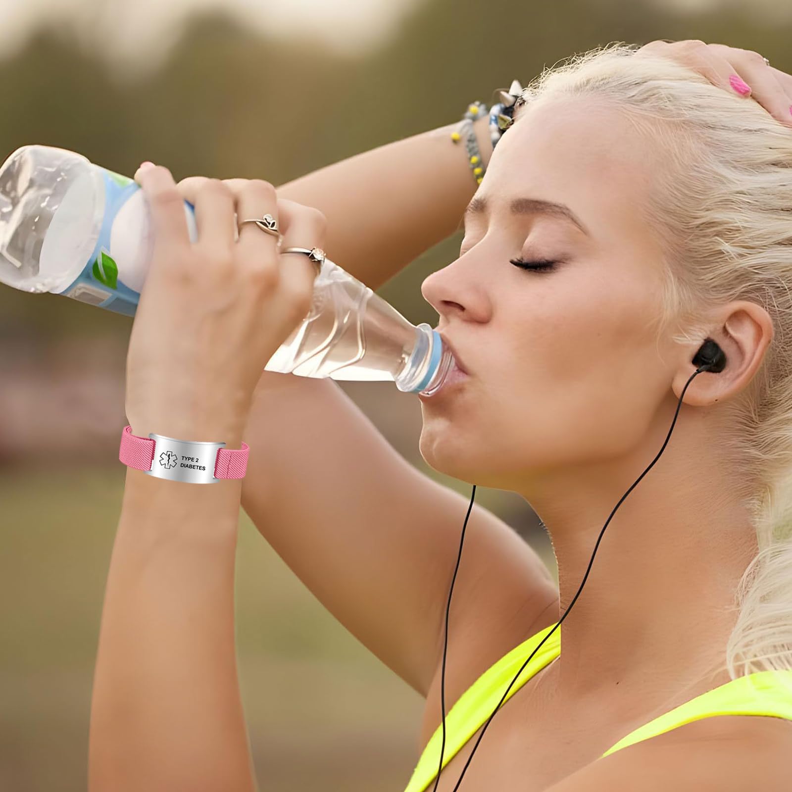 Pulsera de alerta médica personalizada de acero inoxidable grabada con correa elástica para diabetes epilepsia