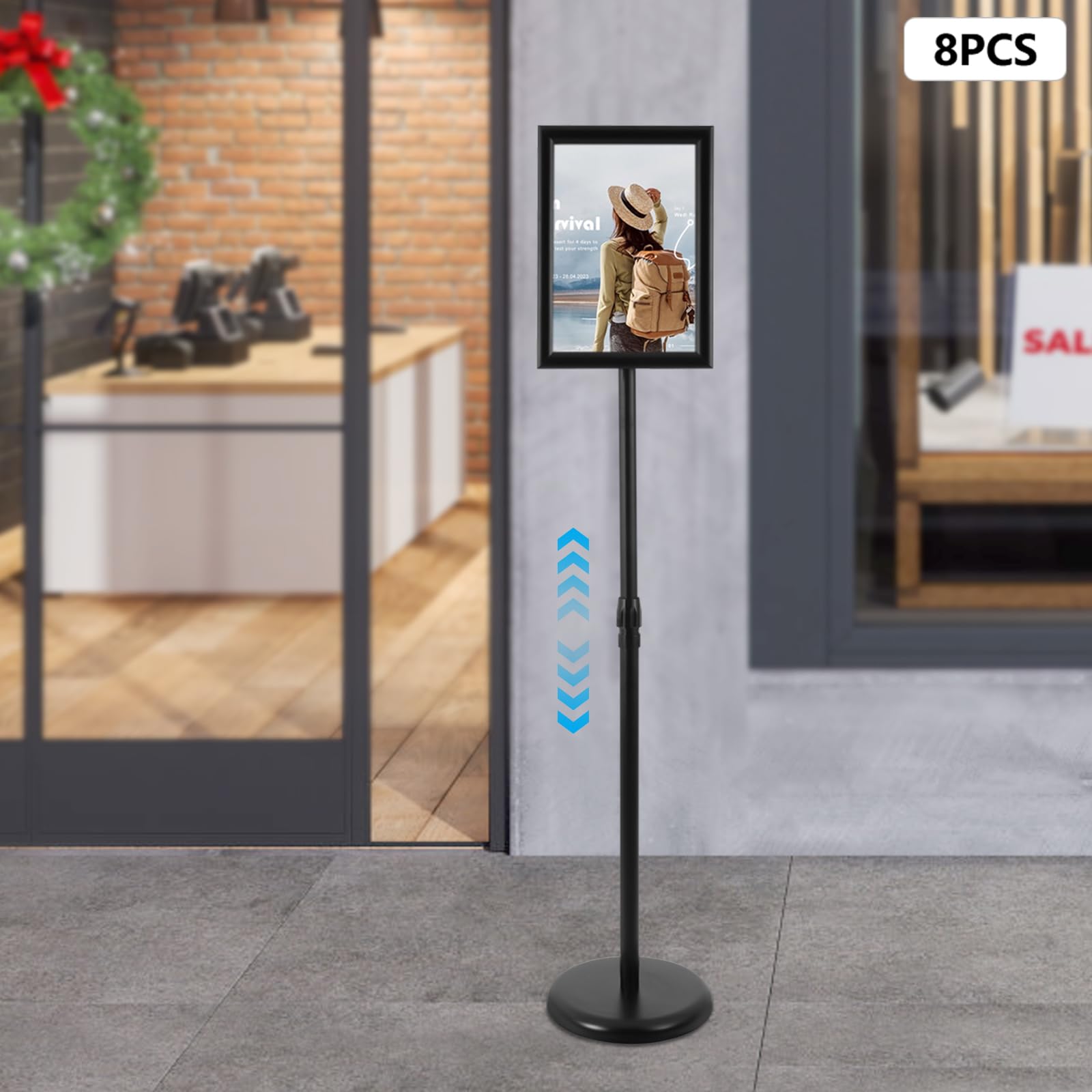 Juego de 8 soportes A4 para folletos, altura ajustable y giratorio 360°, soporte de exhibición, soporte para folletos, soporte de aluminio para publicidad, menús y pósteres (negro)