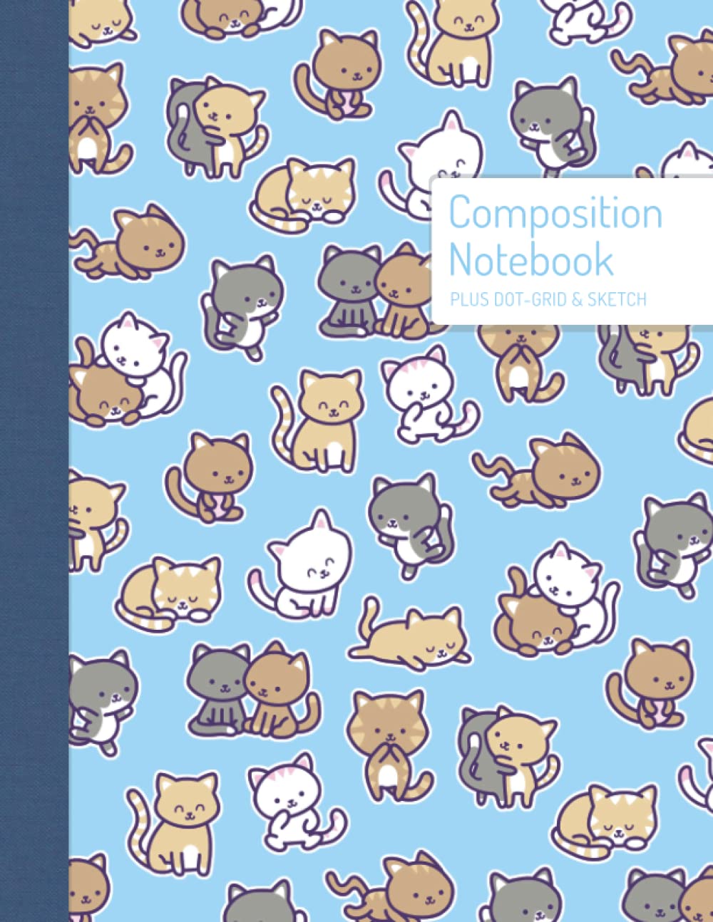 Composition Notebook - Cute Blue Kawaii Cats: College Ruled PLUS Dot Grid & Sketch Large 8.5 x 11 Inch Numbered Journal Pages
