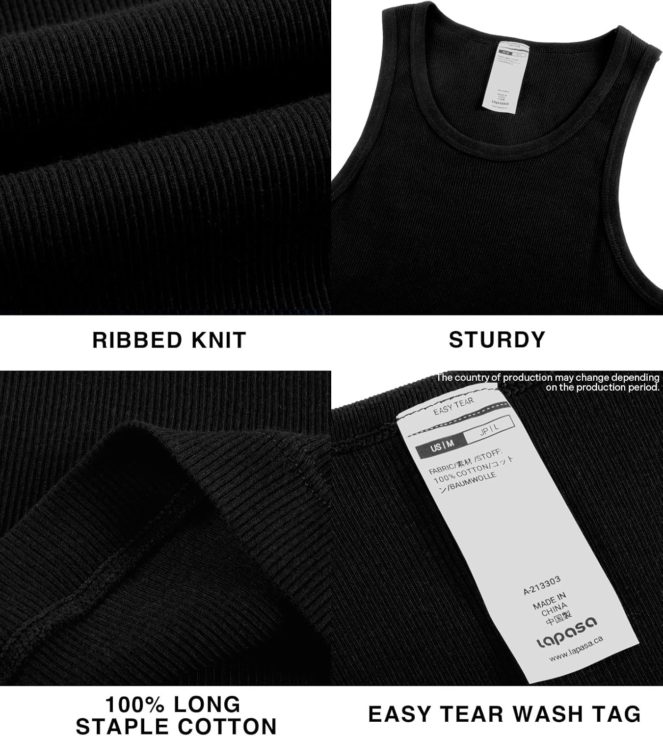 LAPASA Men's 100% Cotton Ribbed Tank Tops Ultra Soft Sleeveless Crewneck A-Shirts Basic Solid Undershirts Vests 4 Pack M35 - Image 5
