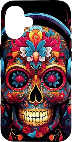 Vista 31 de iPhone 13 Pro Max Calavera Calavera Calavera Sugar Skull con auriculares - Funda temática musical